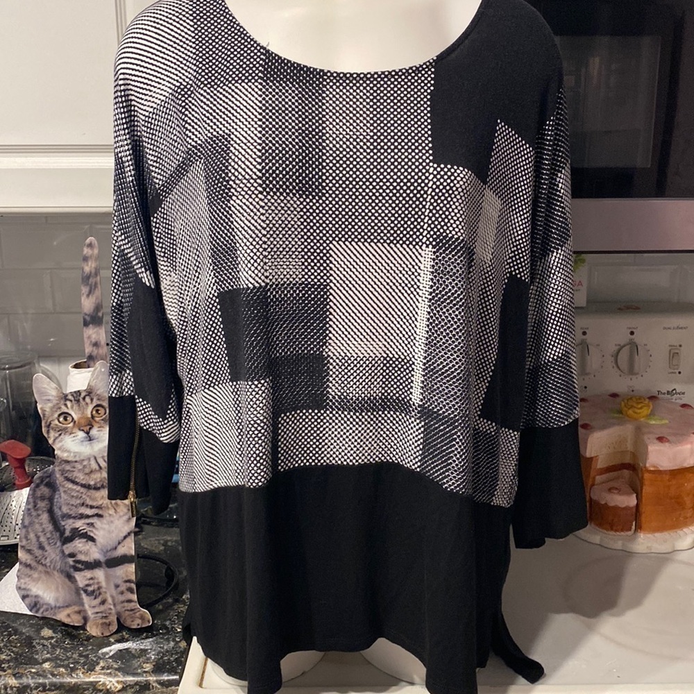c womens Calvin Klein black 3/4 sleeve stretch plus size top 1X